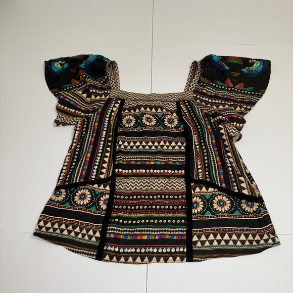 Farm Rio for Anthropologie Boho Embroidered Peasant Top Sz S Ethnic Tribal Print - Picture 5 of 7